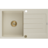 Mexen Bruno lavello in granito a 1 vasca con scolapiatti 795 x 495 mm, beige, sifone dorato - 6513791010-69-G