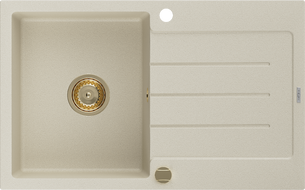 Mexen Bruno fregadero de granito 1 tazón con escurridor 795 x 495 mm, beige, sifón dorado - 6513791010-69-G