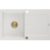 Mexen Bruno granieten gootsteen met 1 bak en afdruiprek 795 x 495 mm, wit, gouden sifon - 6513791010-20-G