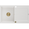 Mexen Bruno granitische gootsteen 1-komorige met druipsysteem 795 x 495 mm, wit, gouden sifon - 6513791010-20-G