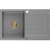 Mexen Bruno granieten gootsteen 1-kamer met afdruiprek 795 x 495 mm, grijs, gouden sifon - 6513791010-71-G