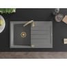 Mexen Bruno granite sink 1-bowl with drainer 795 x 495 mm, grey, gold siphon - 6513791010-71-G
