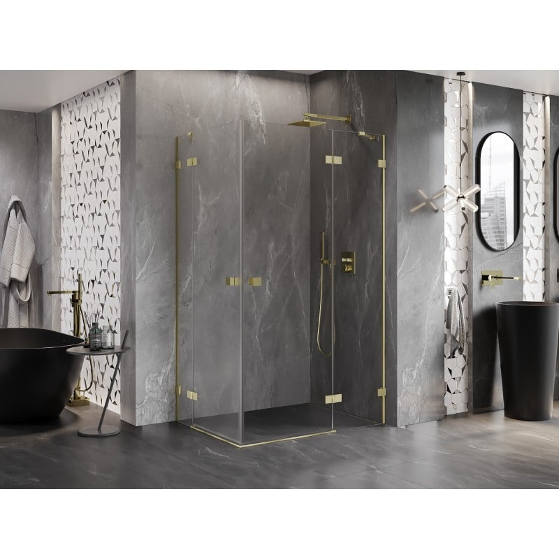 Mexen Lunar Duo-douchecabine met scharnier rechts 115 x 105 cm, transparant, geborsteld goud - 834-115P-105L-55-00
