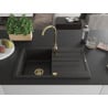 Mexen Bruno Granitspüle 1-beckig mit Abtropffläche 795 x 495 mm, schwarz/gold-metallik, goldener Siphon - 6513791010-75-G