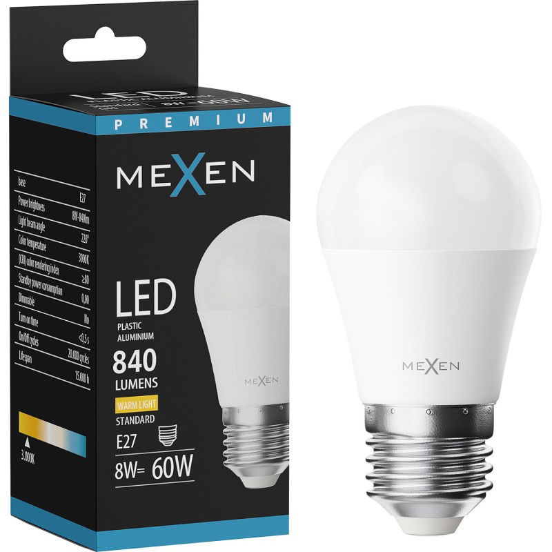 Mexen Nova LED spuldze E27, G45, 8W, Silta - 3000K, 840 lm - L101-E27-0830-01