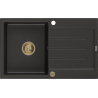 Mexen Bruno fregadero de granito de 1 seno con escurridor 795 x 495 mm, negro/dorado metálico, sifón dorado - 6513791010-75-G