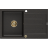 Mexen Bruno Granitspüle 1-beckig mit Abtropffläche 795 x 495 mm, schwarz/gold-metallik, goldener Siphon - 6513791010-75-G