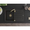 Mexen Bruno Granitspüle 1-beckig mit Abtropffläche 795 x 495 mm, schwarz/gold-metallik, goldener Siphon - 6513791010-75-G