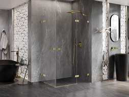 Mexen Lunar Duo Duschkabine, rechts öffnend, 120 x 80 cm, transparent, gebürstetes Gold - 834-120P-080L-55-00