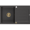Mexen Bruno Granitspüle 1-beckig mit Abtropffläche 795 x 495 mm, schwarz gesprenkelt, goldener Siphon - 6513791010-76-G