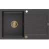 Mexen Bruno lava-louças em granito 1-cuba com escorredor 795 x 495 mm, preto salpicado, sifão dourado - 6513791010-76-G
