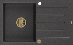 Mexen Bruno granieten spoelbak 1-komers met afdruiprek 795 x 495 mm, zwart gespikkeld, gouden sifon - 6513791010-76-G