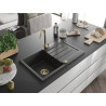 Mexen Bruno lavello in granito a 1 vasca con gocciolatoio 795 x 495 mm, nero maculato, sifone dorato - 6513791010-76-G