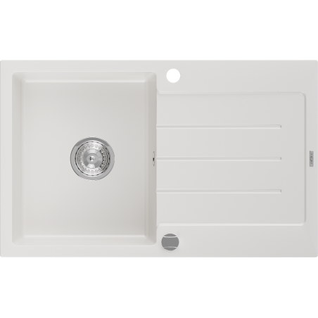 Mexen Bruno évier en granit 1 bac avec égouttoir 795 x 495 mm, blanc, siphon chromé - 6513791010-20