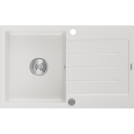 Mexen Bruno granieten gootsteen 1-kompartement met afdruiprek 795 x 495 mm, wit, sifon chroom - 6513791010-20