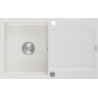 Mexen Bruno évier en granit 1 bac avec égouttoir 795 x 495 mm, blanc, siphon chromé - 6513791010-20