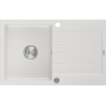 Mexen Bruno granieten gootsteen 1-kompartement met afdruiprek 795 x 495 mm, wit, sifon chroom - 6513791010-20
