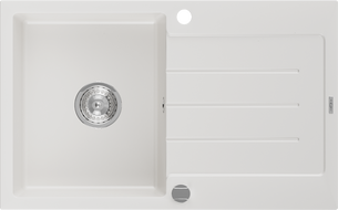 Mexen Bruno granieten gootsteen 1-kompartement met afdruiprek 795 x 495 mm, wit, sifon chroom - 6513791010-20
