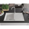 Mexen Bruno évier en granit 1 bac avec égouttoir 795 x 495 mm, blanc, siphon chromé - 6513791010-20