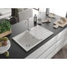Mexen Bruno évier en granit 1 bac avec égouttoir 795 x 495 mm, blanc, siphon chromé - 6513791010-20