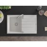 Mexen Bruno évier en granit 1 bac avec égouttoir 795 x 495 mm, blanc, siphon chromé - 6513791010-20