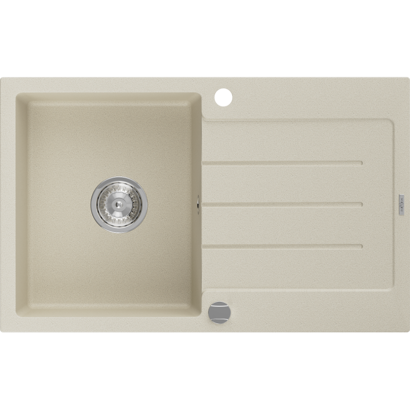 Mexen Bruno granieten gootsteen 1-kompat met afdruipgedeelte 795 x 495 mm, beige, chroom sifon - 6513791010-69