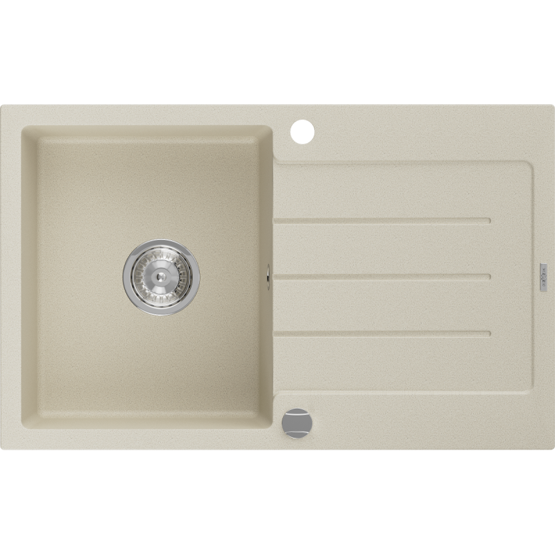 Mexen Bruno granite sink single bowl with drainer 795 x 495 mm, beige, chrome siphon - 6513791010-69