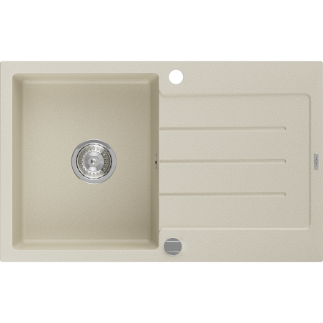 Mexen Bruno granieten gootsteen 1-kompat met afdruipgedeelte 795 x 495 mm, beige, chroom sifon - 6513791010-69