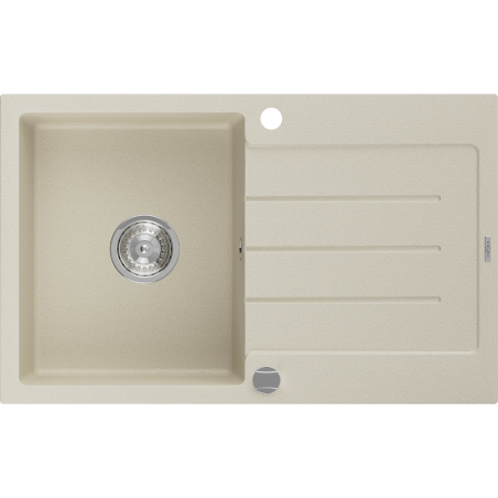 Mexen Bruno granite sink single bowl with drainer 795 x 495 mm, beige, chrome siphon - 6513791010-69