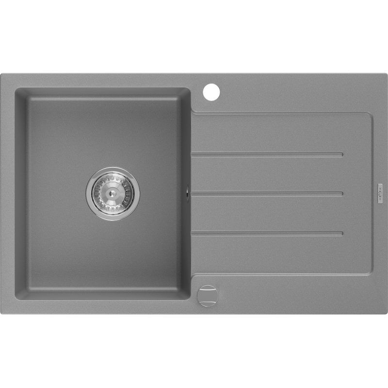 Mexen Bruno évier en granit 1 bac avec égouttoir 795 x 495 mm, gris, siphon chrome - 6513791010-71