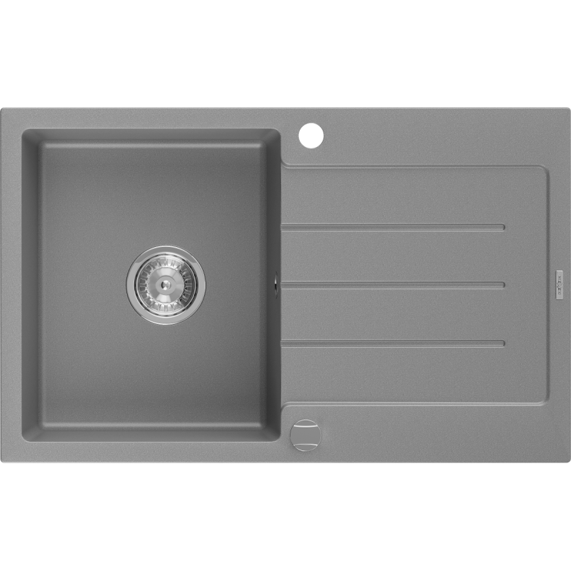 Mexen Bruno fregadero de granito de 1 cubeta con escurridor 795 x 495 mm, gris, sifón cromado - 6513791010-71