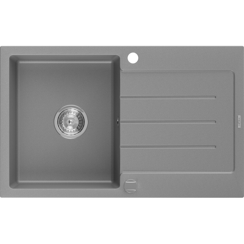 Mexen Bruno granitni sudoper s ocijeđenjem 1-komorni 795 x 495 mm, sivi, sifon krom - 6513791010-71