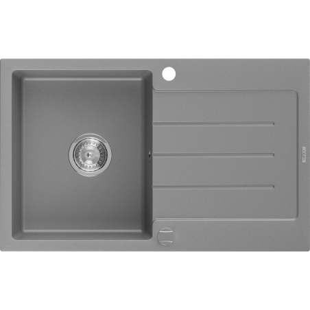 Mexen Bruno évier en granit 1 bac avec égouttoir 795 x 495 mm, gris, siphon chrome - 6513791010-71