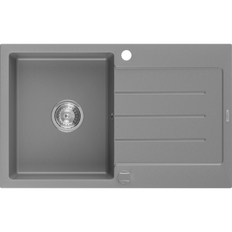 Mexen Bruno évier en granit à 1 bac avec égouttoir 795 x 495 mm, gris, siphon chromé - 6513791010-71