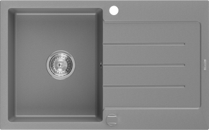 Mexen Bruno fregadero de granito de 1 cubeta con escurridor 795 x 495 mm, gris, sifón cromado - 6513791010-71
