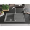 Mexen Bruno évier en granit 1 bac avec égouttoir 795 x 495 mm, gris, siphon chrome - 6513791010-71