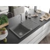 Mexen Bruno évier en granit 1 bac avec égouttoir 795 x 495 mm, gris, siphon chrome - 6513791010-71