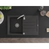 Mexen Bruno évier en granit 1 cuve avec égouttoir 795 x 495 mm, noir moucheté, siphon chromé - 6513791010-76