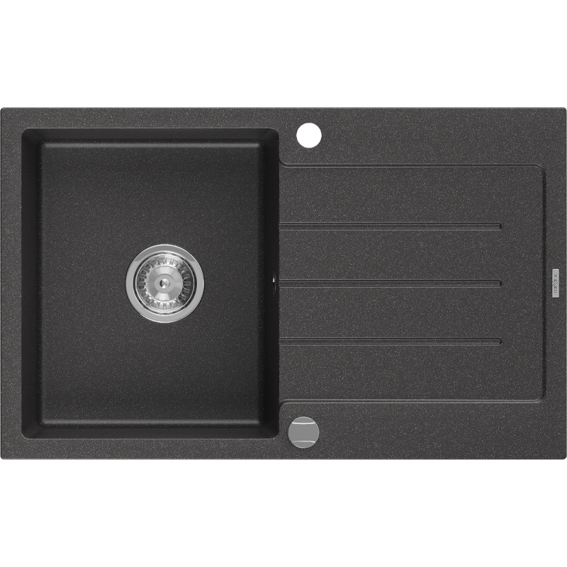 Mexen Bruno Granit Lavabo 1-Komoresch mat Oflaaf 795 x 495 mm, schwaarz gebrannt, Siphon Chrom - 6513791010-76