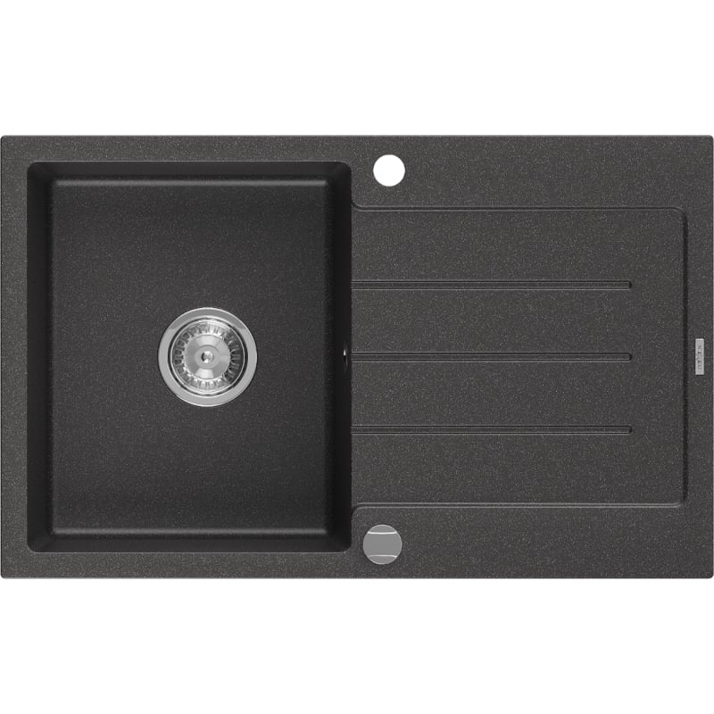 Mexen Bruno granitni sudoper s 1 komorom i ocjednikom 795 x 495 mm, crni s točkicama, kromirani sifon - 6513791010-76