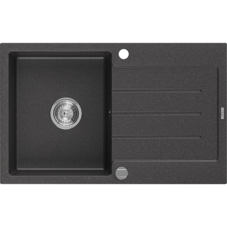 Mexen Bruno 1-bowl granite sink with drainer 795 x 495 mm, speckled black, chrome siphon - 6513791010-76