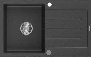 Mexen Bruno lava-louça de granito de 1 cuba com escorredor 795 x 495 mm, preto salpicado, sifão cromado - 6513791010-76