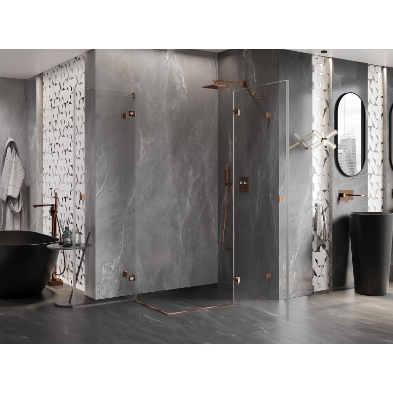 Mexen Lunar Duo dušinurga parempoolne klapitav uks 105 x 75 cm, läbipaistev, roosa kuldne - 834-105P-075L-60-00