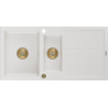 Mexen Andres granieten gootsteen 1,5-komoret met afdruiprek 1000 x 500 mm, wit, gouden sifon - 6515101510-20-G