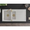 Mexen Andres Granitspüle 1,5-Komponenten mit Abtropffläche 1000 x 500 mm, weiß, goldener Siphon - 6515101510-20-G