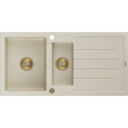 Mexen Andres granieten spoelbak 1,5-kompartiment met afdruiprek 1000 x 500 mm, beige, gouden sifon - 6515101510-69-G