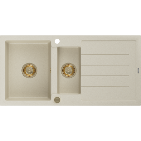 Mexen Andres Granitspüle 1,5-beckig mit Abtropffläche 1000 x 500 mm, beige, goldener Syphon - 6515101510-69-G