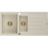 Mexen Andres granieten spoelbak 1,5-komorige met afdruiprek 1000 x 500 mm, beige, gouden sifon - 6515101510-69-G