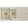 Mexen Andres granieten spoelbak 1,5-kompartiment met afdruiprek 1000 x 500 mm, beige, gouden sifon - 6515101510-69-G