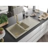 Mexen Andres Granitspüle 1,5-beckig mit Abtropffläche 1000 x 500 mm, beige, goldener Syphon - 6515101510-69-G